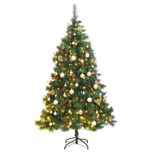 vidaXL Artificial Hinged Christmas Tree 300 LEDs & Ball Set 180 cm