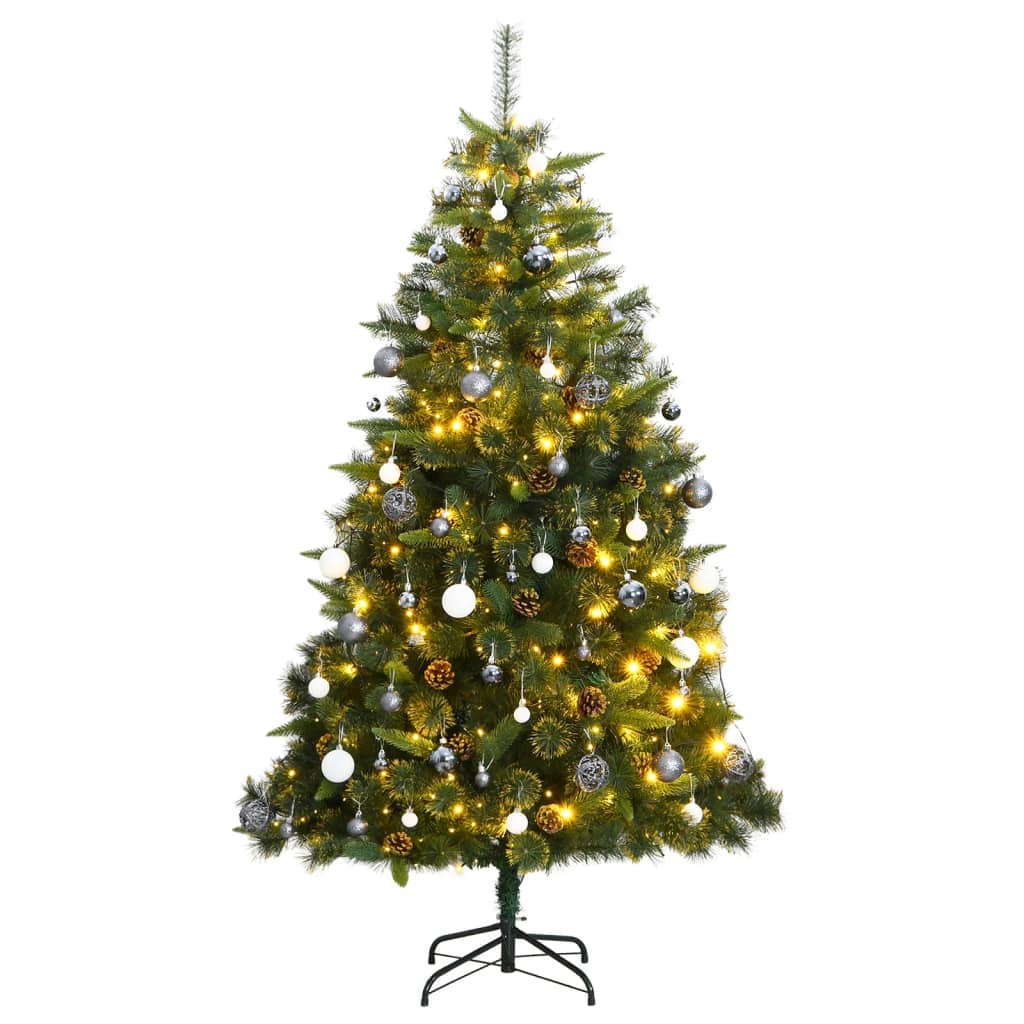 vidaXL Artificial Hinged Christmas Tree 300 LEDs & Ball Set 210 cm