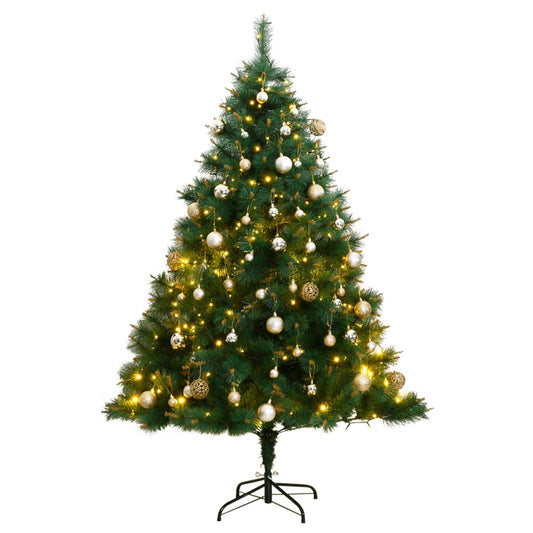 vidaXL Artificial Hinged Christmas Tree 150 LEDs & Ball Set 120 cm