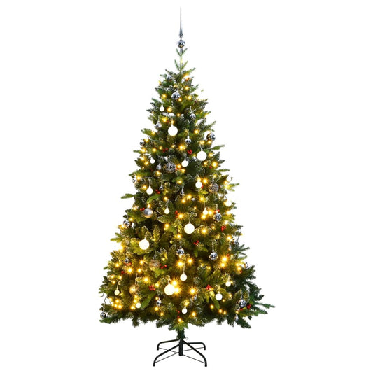 vidaXL Artificial Hinged Christmas Tree 150 LEDs & Ball Set 120 cm
