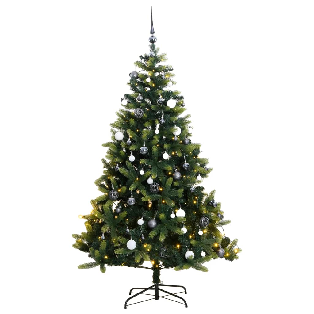 vidaXL Artificial Hinged Christmas Tree 150 LEDs & Ball Set 120 cm
