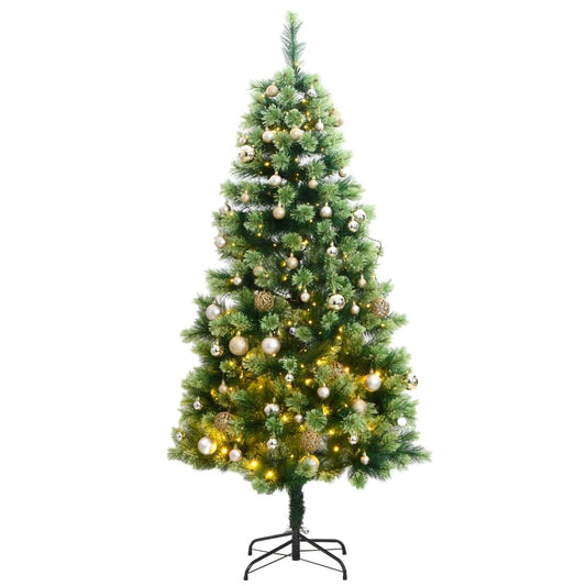 vidaXL Artificial Hinged Christmas Tree 300 LEDs & Ball Set 180 cm