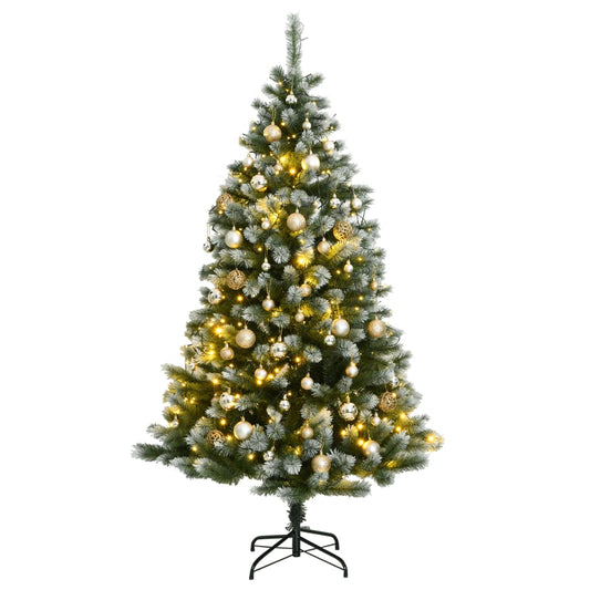 vidaXL Artificial Hinged Christmas Tree 300 LEDs & Ball Set 210 cm