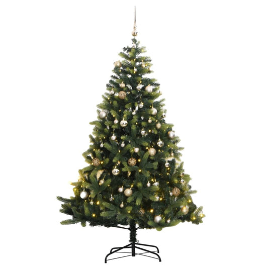 vidaXL Artificial Hinged Christmas Tree 300 LEDs & Ball Set 180 cm