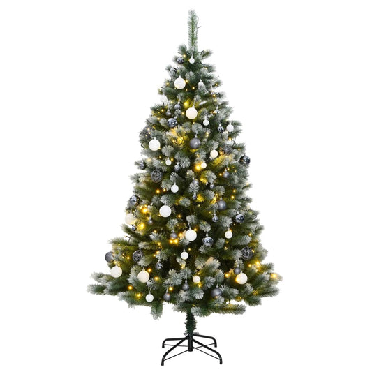 vidaXL Artificial Hinged Christmas Tree 300 LEDs & Ball Set 180 cm