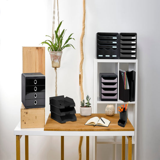 Exacompta Store-Box Desktop Drawer Set Maxi with 6 Drawers Glossy Black